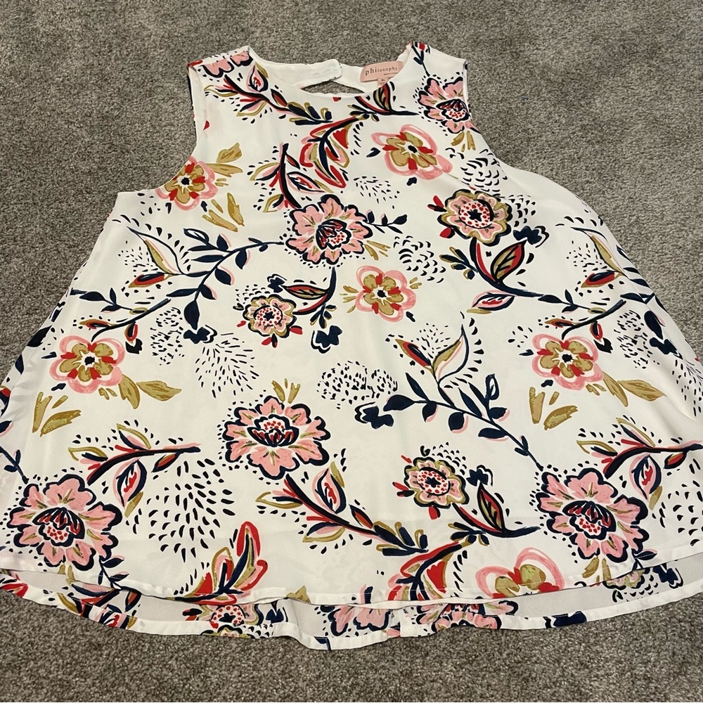 Philosophy Women Size XL Sleeveless Floral Open Back Hi Lo Flowy Blouse Top